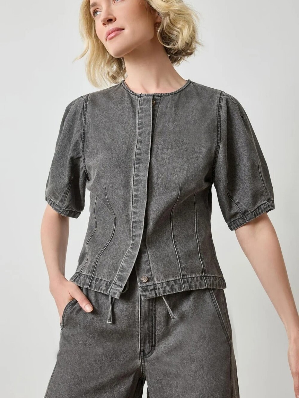 Lilla P Gray Denim Top
